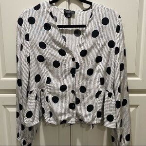 TopShop Women’s Black and White Dot Print Button Front Top Size 6